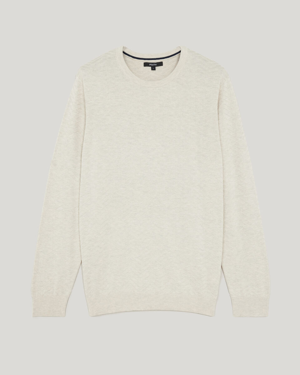 Lightweight Zig Zag Crew Neck Knit, Bone, hi-res
